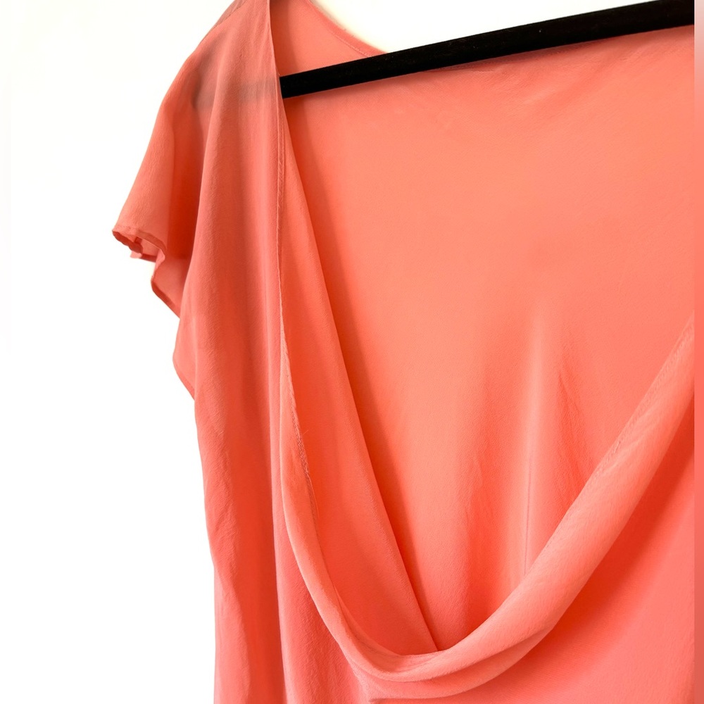 🍑 Club Monaco Coral Silk Blouse with cowl neck on back
